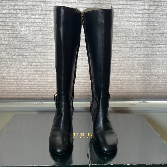 Ralph Lauren Black Leather Knee High Boots - Picture 2 of 7